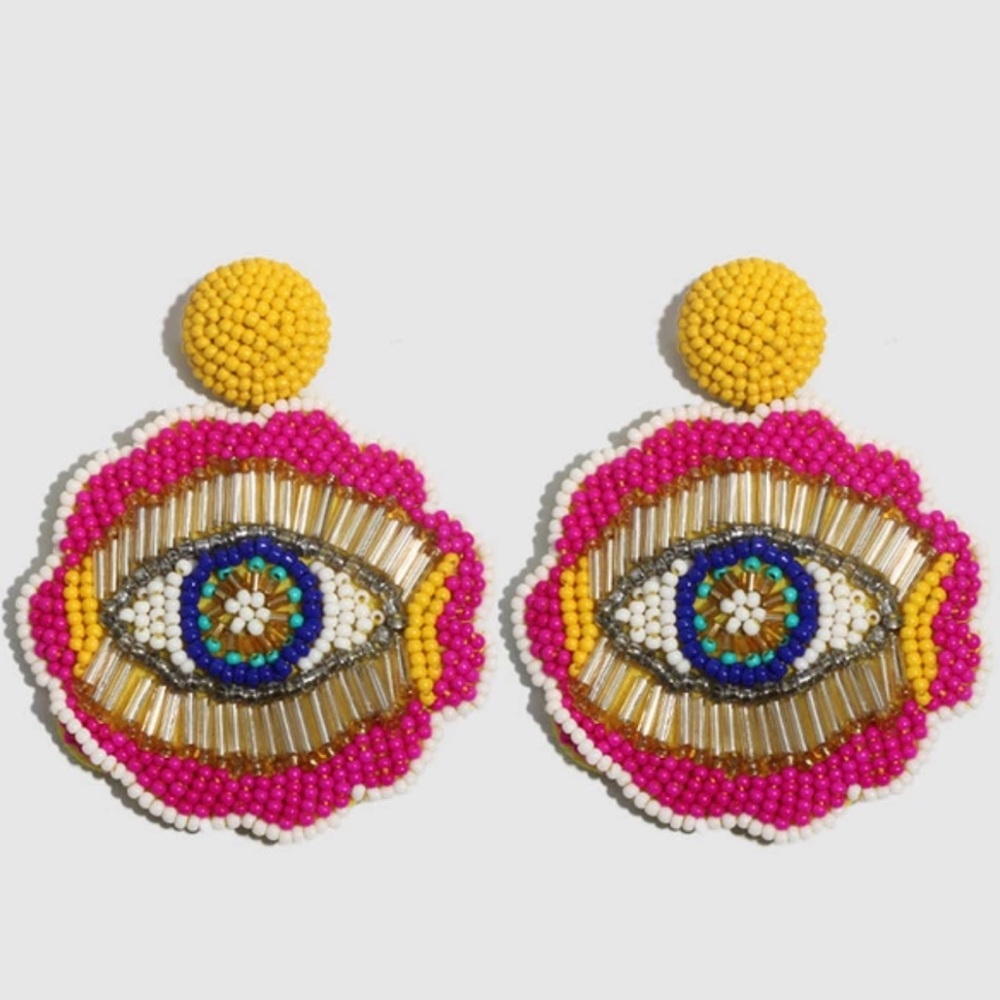 Handmade Boho beaded evil eye earrings - Picture 2 of 6